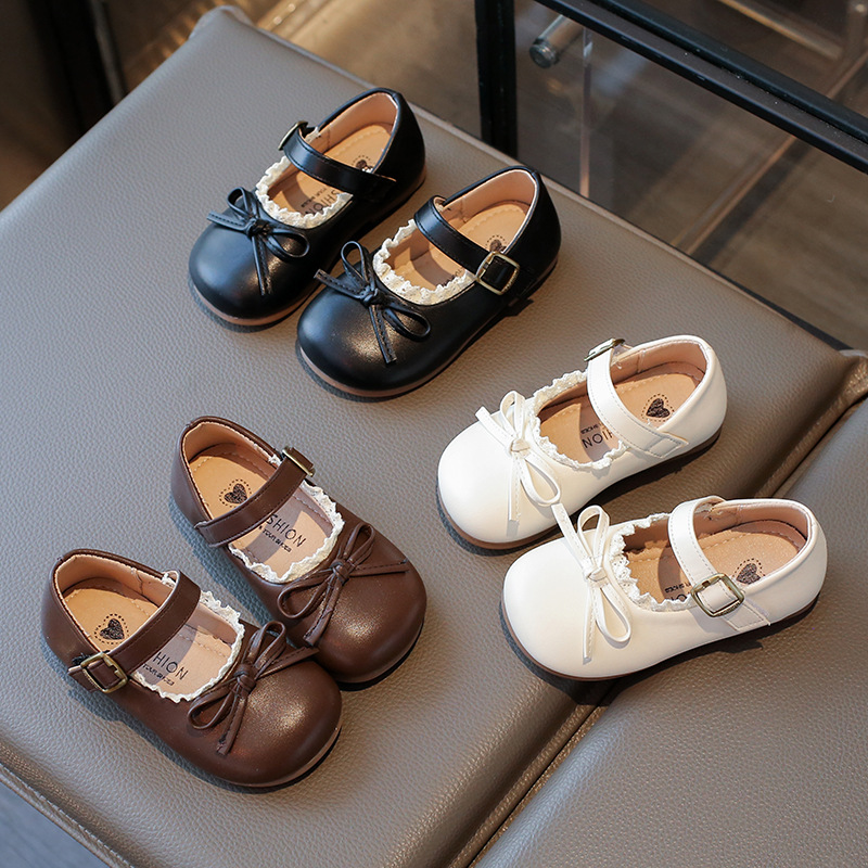 Children's Small Leather Shoes 2025 Spring and Autum New Korean Style Versatile Bow Princess Shoes Girls Soft Sole Baby Shoes