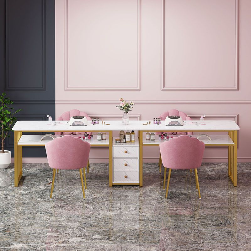 Nail Salon Manicure Chair Rectangular Makeup Table Small Apartment Girly Heart Ins Houndstooth Double-Layer Manicure Table Set