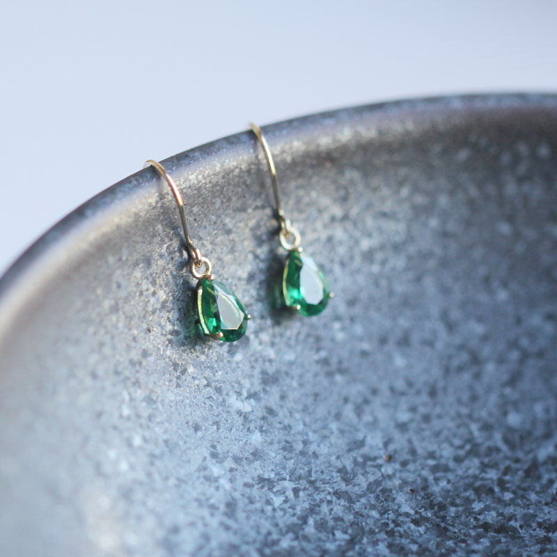 9K Gold French Beautiful Elegant Emerald Water Drop Earrings for Women