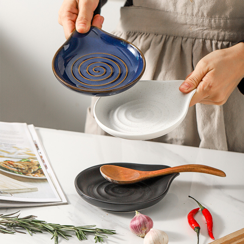 Kitchen Ceramic Spoon Tray Spoon Holder High-Value Household Tableware Placement Tray Snack Snack Tray Cross-Border Wholesale