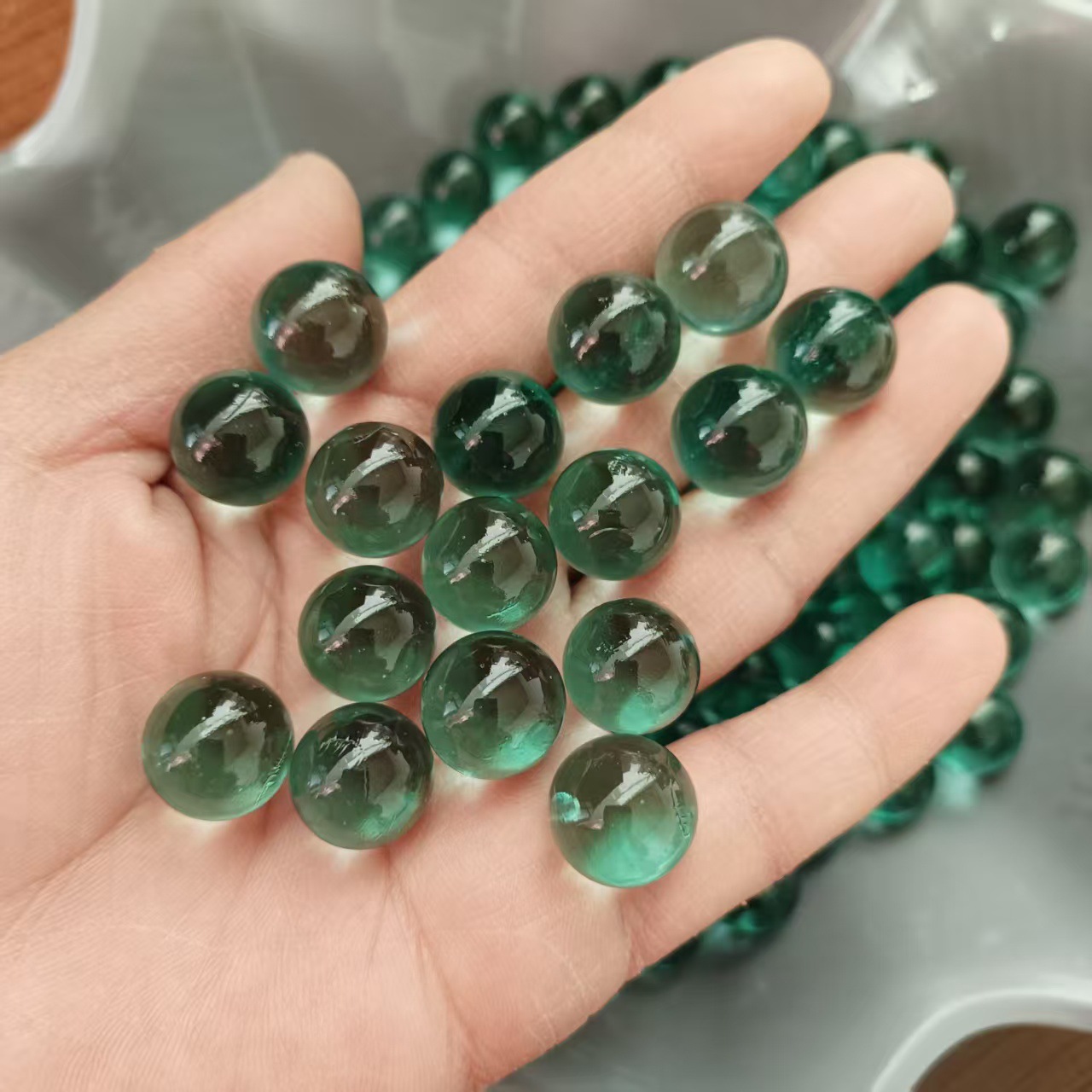 Оптовая продажа зеленых стеклянных шариков для детских игровых консолей 14мм 16мм 19мм, специализированные пули для игровых консолей