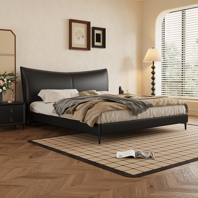 Современная простая кровать из натуральной кожи 1.5 м 1.8 м для спальни легкая роскошь с хранением свадебная кровать из массива мягкая мебель оптом