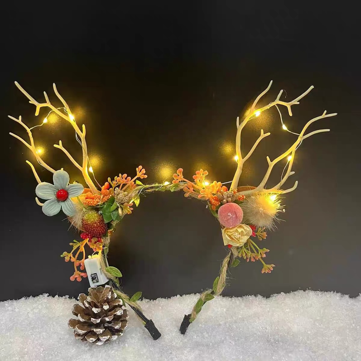New Antler Headband Headdress Forest Style Super Fairy Luminous Elk Christmas Elf Holiday Photo Flash Headband
