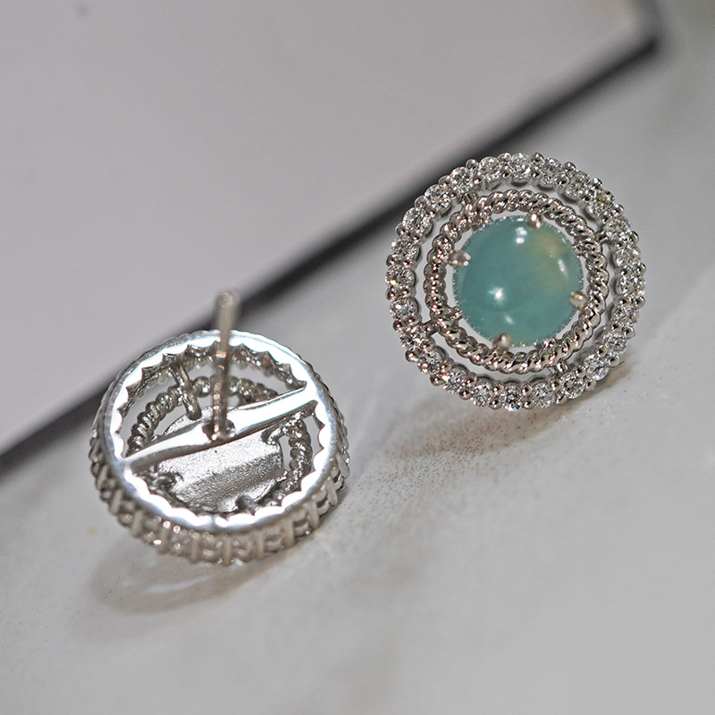 Pt950 Platinum Cultured Diamond Full Diamond Jade Earrings