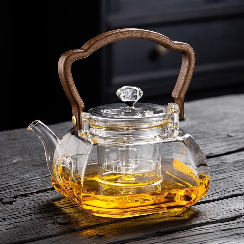 Bafang Wooden Handle Glass Teapot, High Temperature Resistant Borosilicate Glass Tea Making Utensils, Household Single Pot