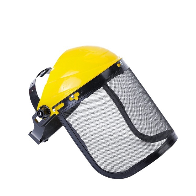 Head-Mounted Lawn Mower Protective Mask Steel Wire Mesh Anti-Explosion Anti-Impact Splash Visor Garden Lawn Mower Hat Special