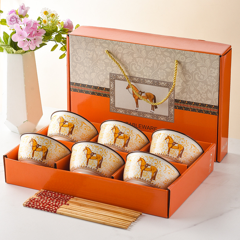 Bowl Ceramic Tableware Gift Box Set Opening Event Gift Giveaway Souvenir Bowl and Chopsticks Set Bowlware Gift Set