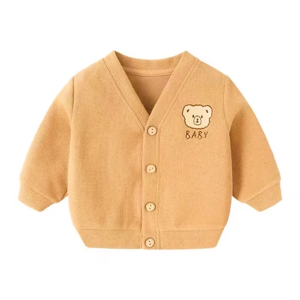 New Spring and Autumn Baby Cardigan Men's and Women's Baby Coat Bear Cardigan Candy Color Long Sleeve Western Style Coat