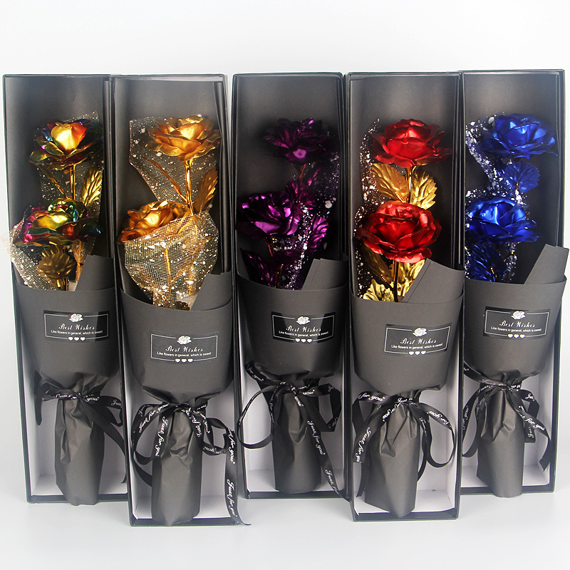 Букет из золотых роз для девушки и жены, 2 имитации золотых роз, подарок на Танабату, Рождество, День Святого Валентина