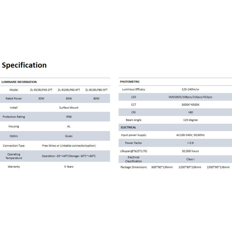 Factory Direct Sales Waterproof and Dustproof Led Tunnel Light 80W Anti-Corrosion and Moisture-Proof Ip66 Three-Proof Light Tunnel Lighting Strip Light