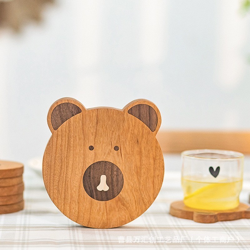 Wooden Bear Coaster Home Kitchen Tabletop Casserole Insulation Pad Solid Wood Practical Mug Tea Cup Coaster