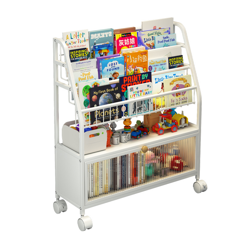 Children's Bookshelf Home Picture Book Rack Reading Area Mobile Toy Storage Rack Simple Baby Bookcase Storage Rack Floor-Standing