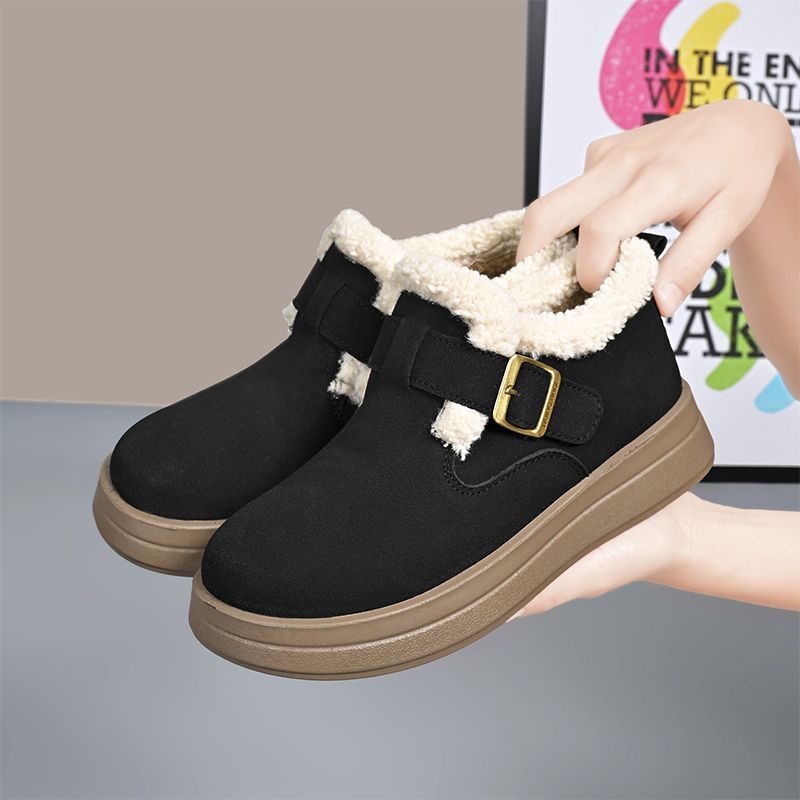 Зимние популярные платформенные ботинки, толстая подошва, плюшевая подкладка, женские хлопковые сапоги, мягкие теплые зимние ботинки