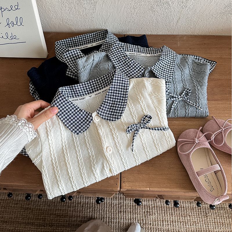 Autumn New Girls' Lace Sweatshirt Fake Two-Piece Sweet Doll Collar New Baby Girl's Sweater for Children