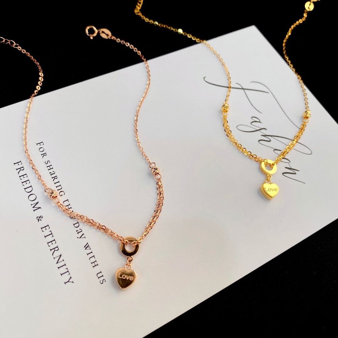 New Love Pendant Anklet K Gold Jewelry Light Luxury 18K Gold Chain Casual Heart Shaped Anklet Women's Jewelry Wholesale