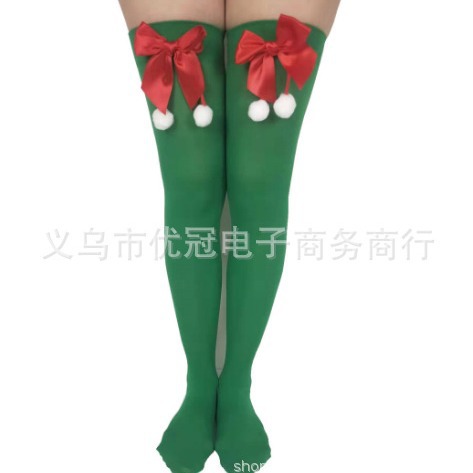 Christmas stockings red and green striped socks clothing accessories sticky three-dimensional Santa Claus accessories over the knee stockings