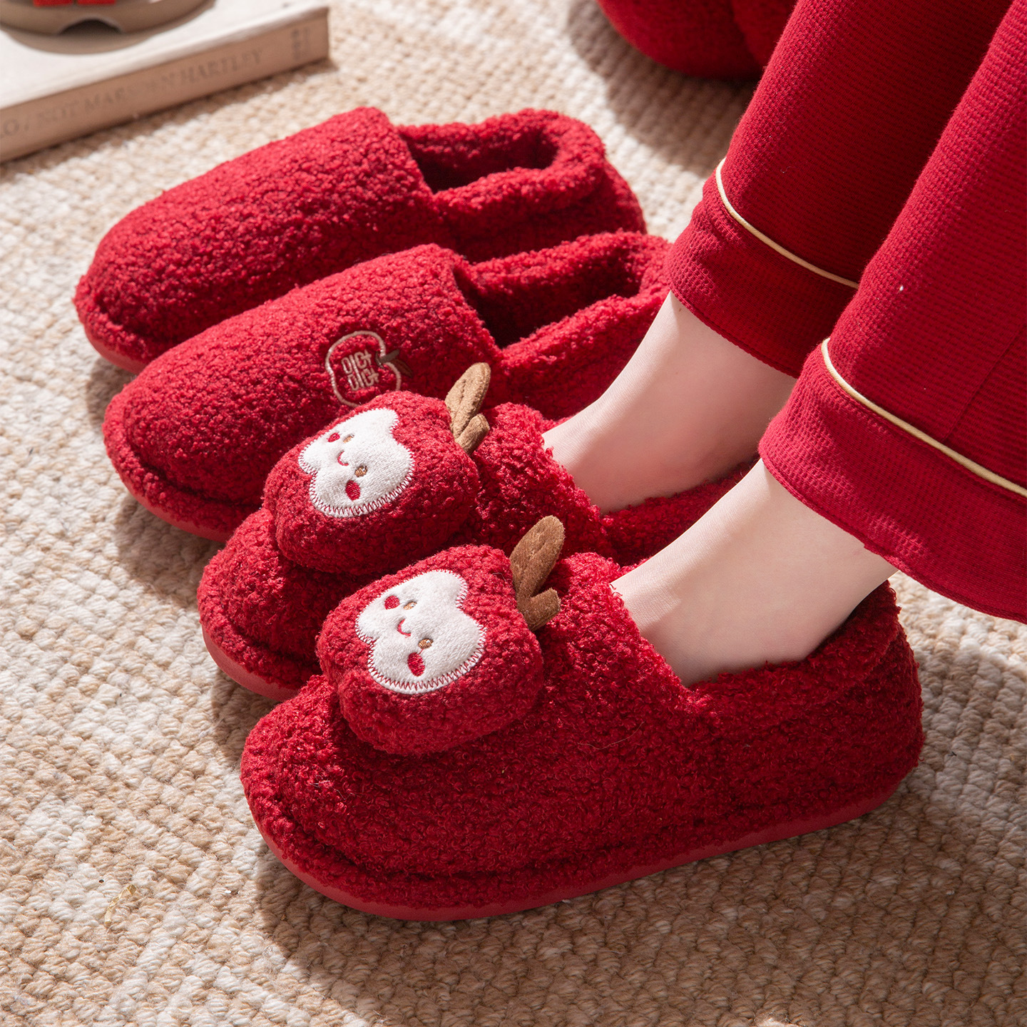 Праздничные красные тапочки для свадьбы, домашние, для новобрачных, высококачественные, зимние, с сумкой и каблуком, хлопковые