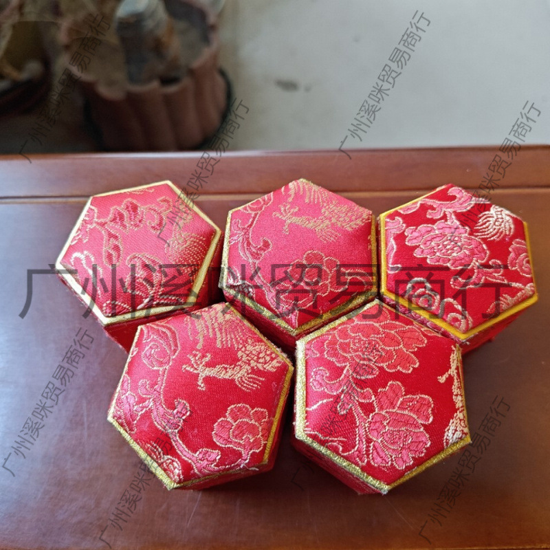 Hexagonal Flip-Top Gold-Edged an Gong Niu Huang Pill Packaging Box Red Gold Dragon Flip-Top Conjoined an Gong Pill Brocade Box