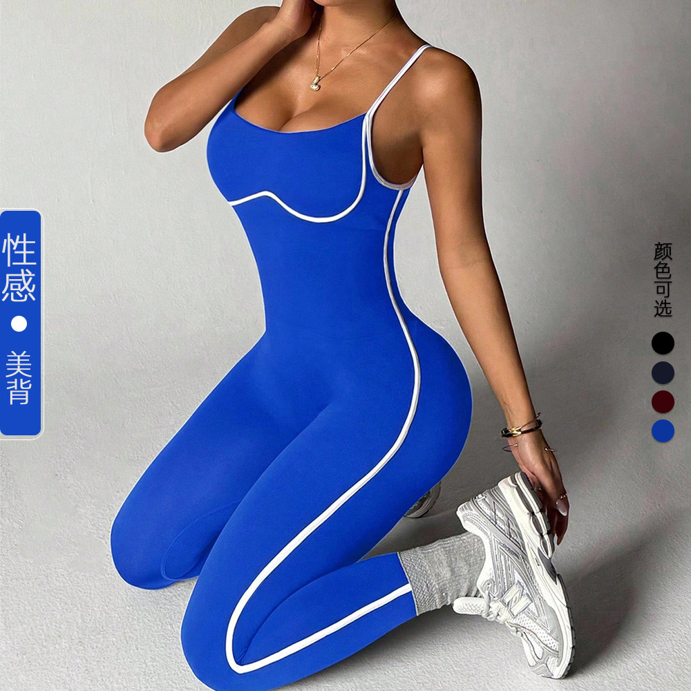 Xiyin's Popular Contrasting Color One-Piece Yoga Suit Threaded Tight-Fitting Quick-Drying Sports One-Piece Suit Fitness One-Piece Pants European and American