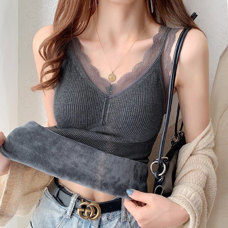 Cross-Border Foreign Trade Popular Warm Camisole Women's Autumn and Winter Thickened Inner Layering Lace Heating Seamless Base Layer