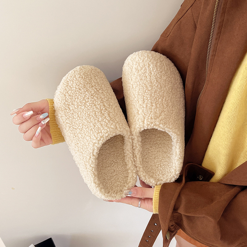 Thick-Soled Soft-Soled Indoor Fleece-Lined Warm Furry Half-Slippers for Women in Autumn and Winter Home Versatile Outer Wear Baotou Cotton Slippers