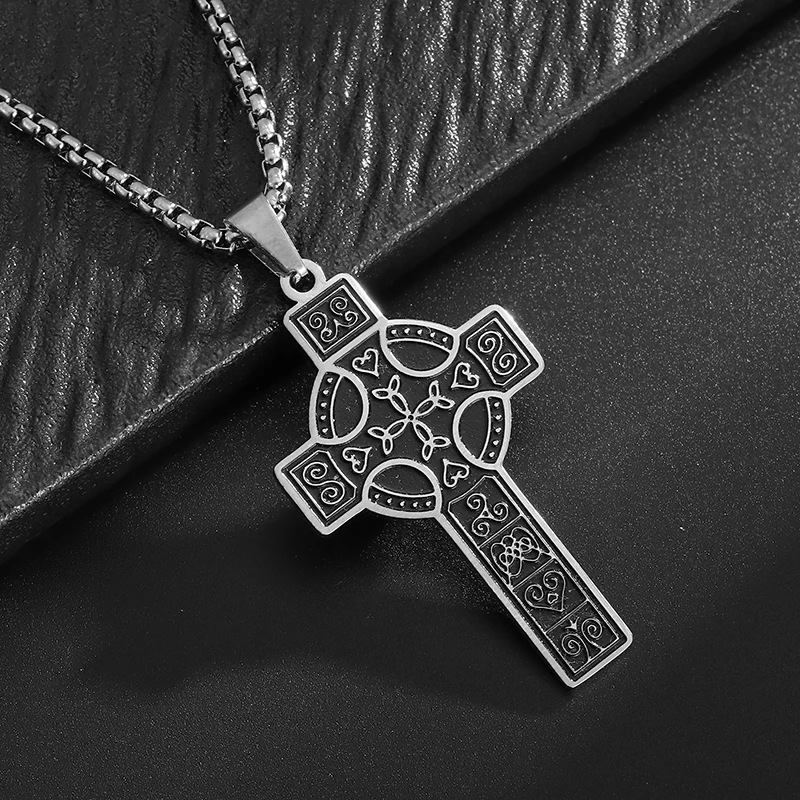 Cross-Border Hot-Selling Personalized European and American Retro Titanium Steel Necklace Six-Pointed Star Versatile Stainless Steel Cross Pendant Jewelry