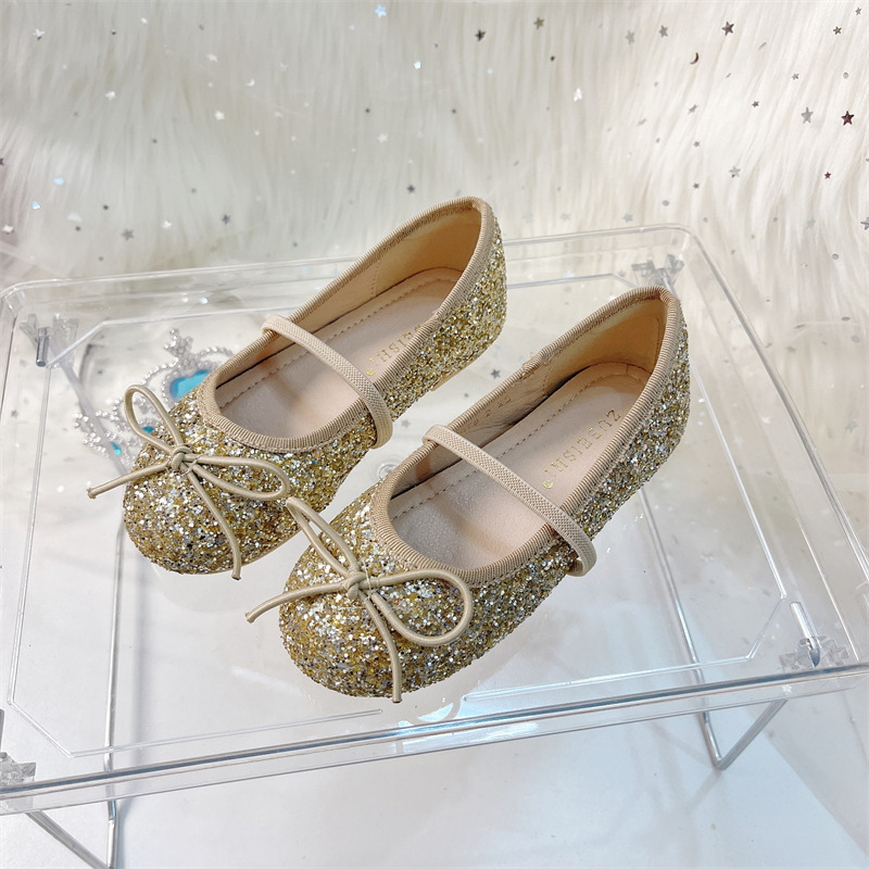 Girls' princess shoes spring new stage performance shoes with dress sequined crystal shoes girls' single shoes Children's leather shoes