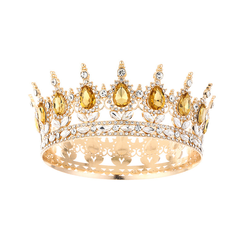 Retro Cross-Border Alloy Round Crystal Queen Crown Dress Adult Ceremony Princess Bridal Tiara Accessories