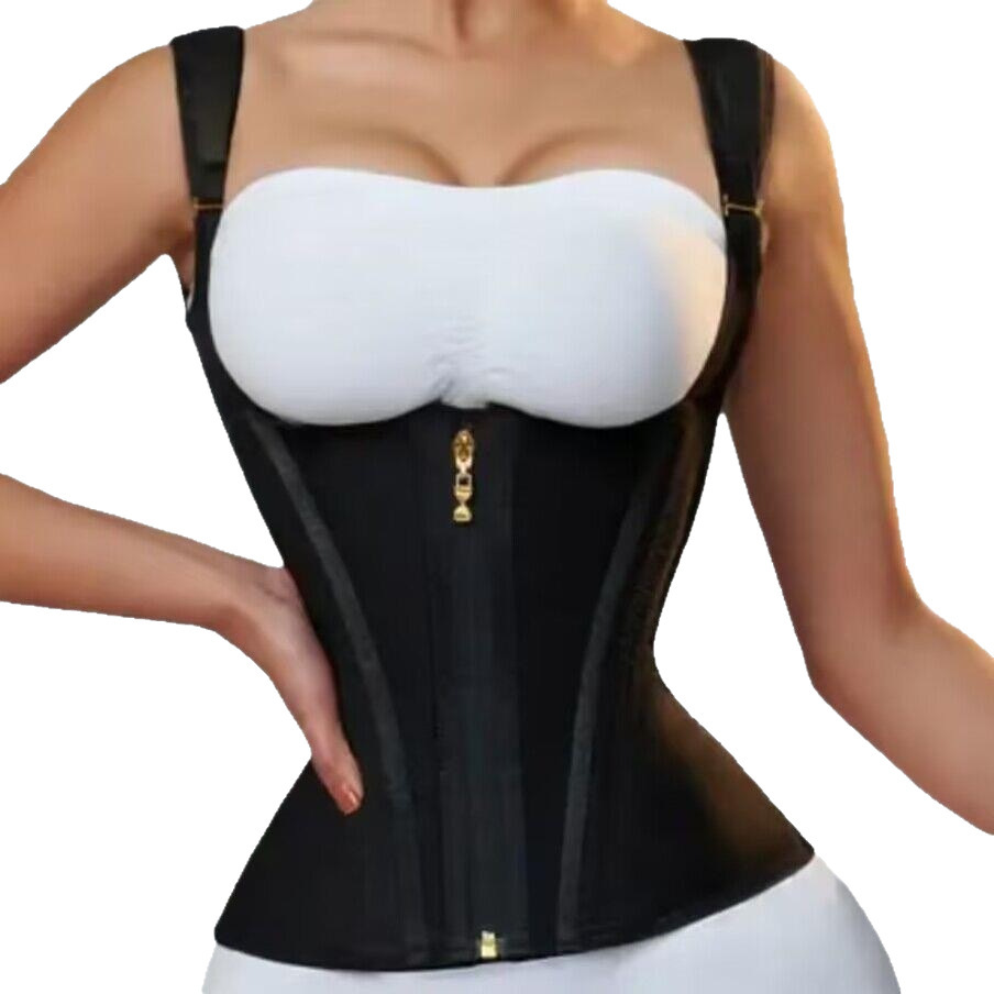 Mesh High-Elastic Waist Trainer with 15 Bones, Posture Correcting Zipper and Button-Up Shapewear Top, Vest Style, Tummy Control Waist Belt, Tight-Fitting Body Shaper