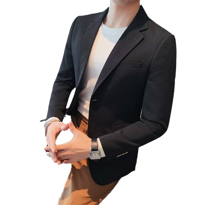 Light Luxury Casual Suit Jacket Men's British Slim-fit Fashion Business Professional Non-ironing Men's One Piece Suit