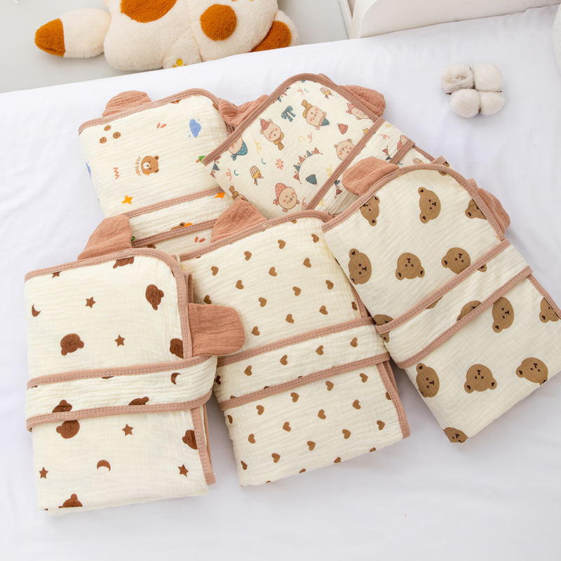 Newborn Blanket Pure Cotton Wrinkled Cloth Beanie Hooded Blanket Delivery Room Baby Swaddle Blanket Spring & Fall Outing Windproof Quilt
