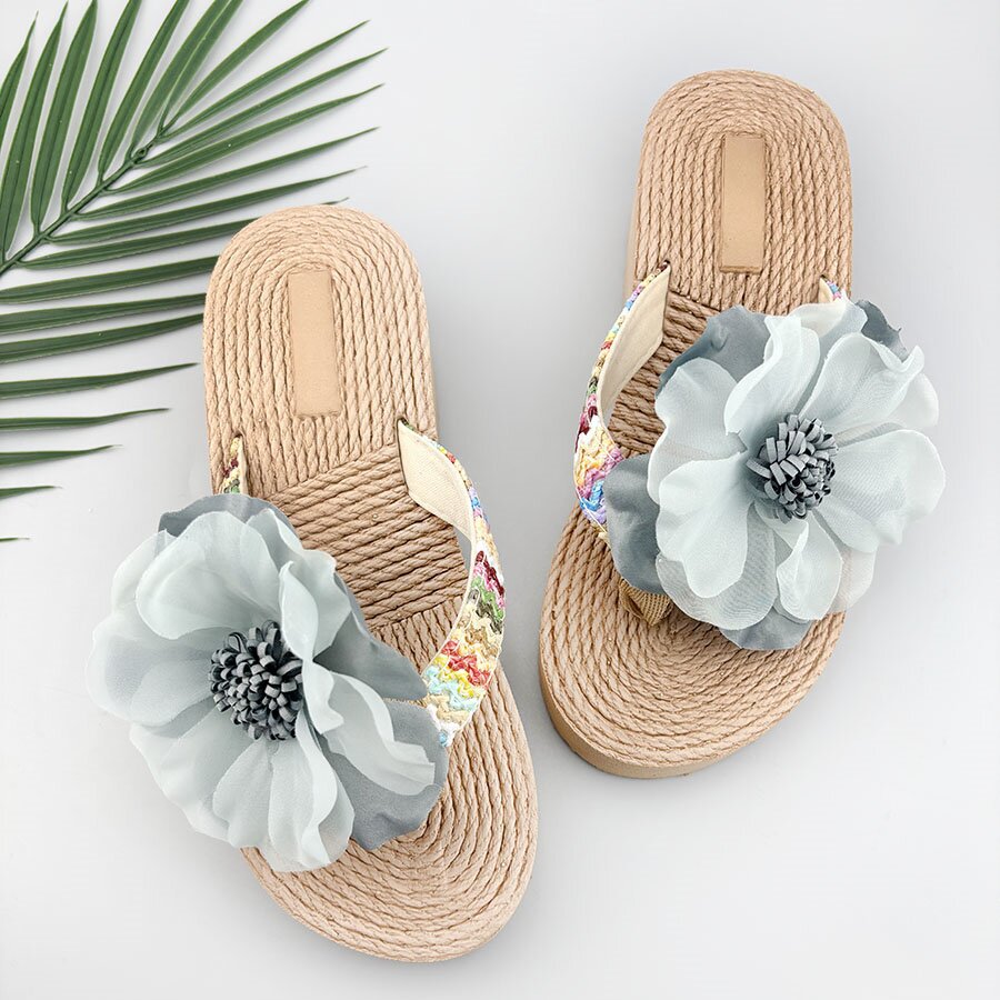 Шлепанцы с цветочным принтом женские нескользящие сандалии корейский стиль простая модная обувь бохо летние новые Эва