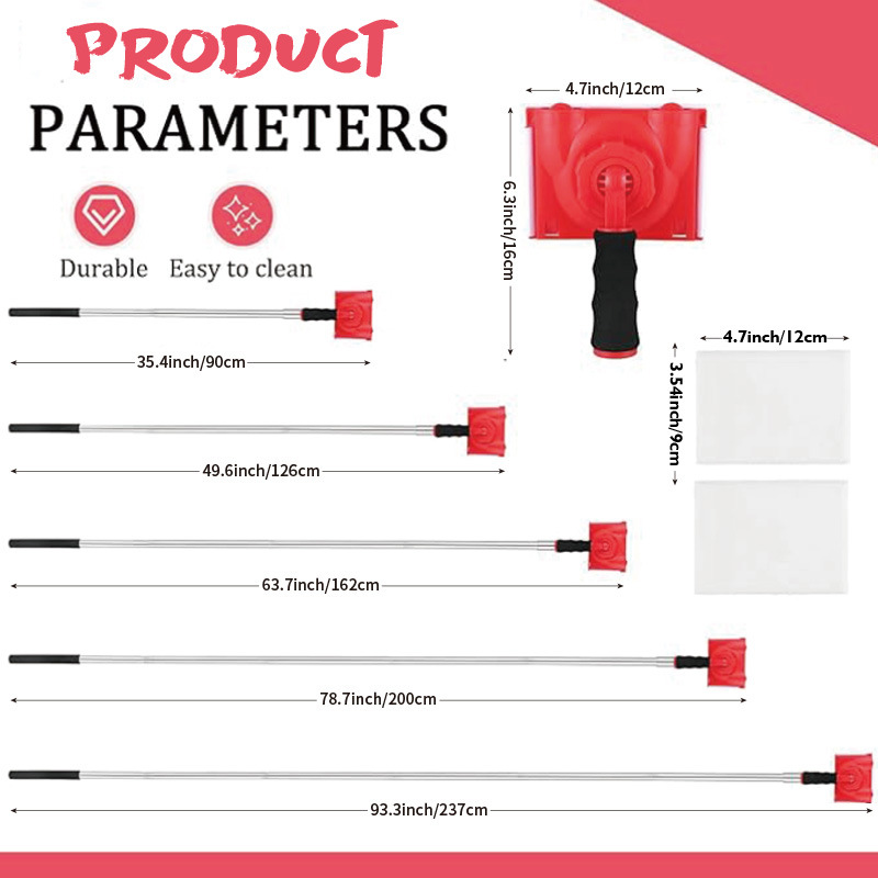Hair Board Brush with 6-Section Stainless Steel Extension Rod Set