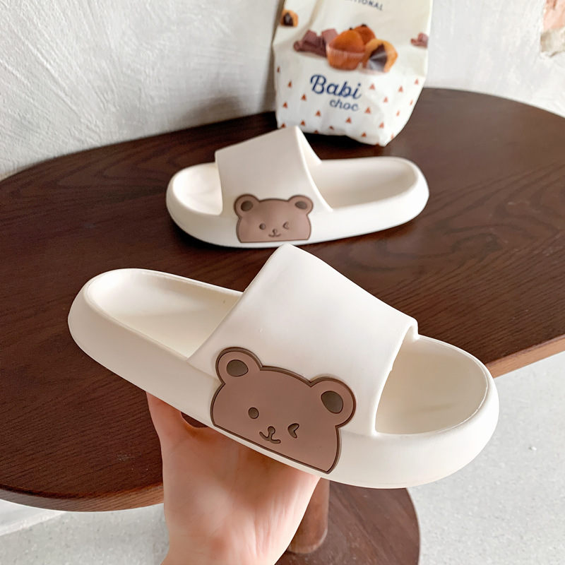 Новые толстые тапочки для женщин 2025 с мультяшным медведем, домашние нескользящие тапочки для лета, для пар