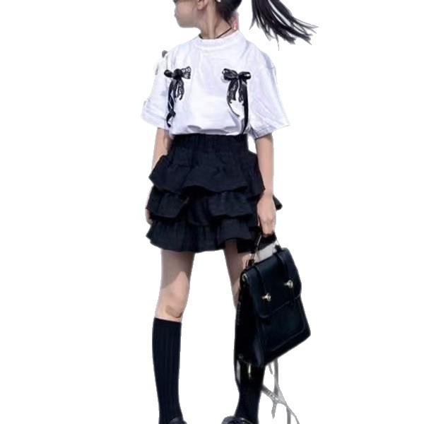 Новое летнее платье для девочек 2025 Корейский стиль Свободная юбка с высокой талией Модная юбка-торт Короткая юбка