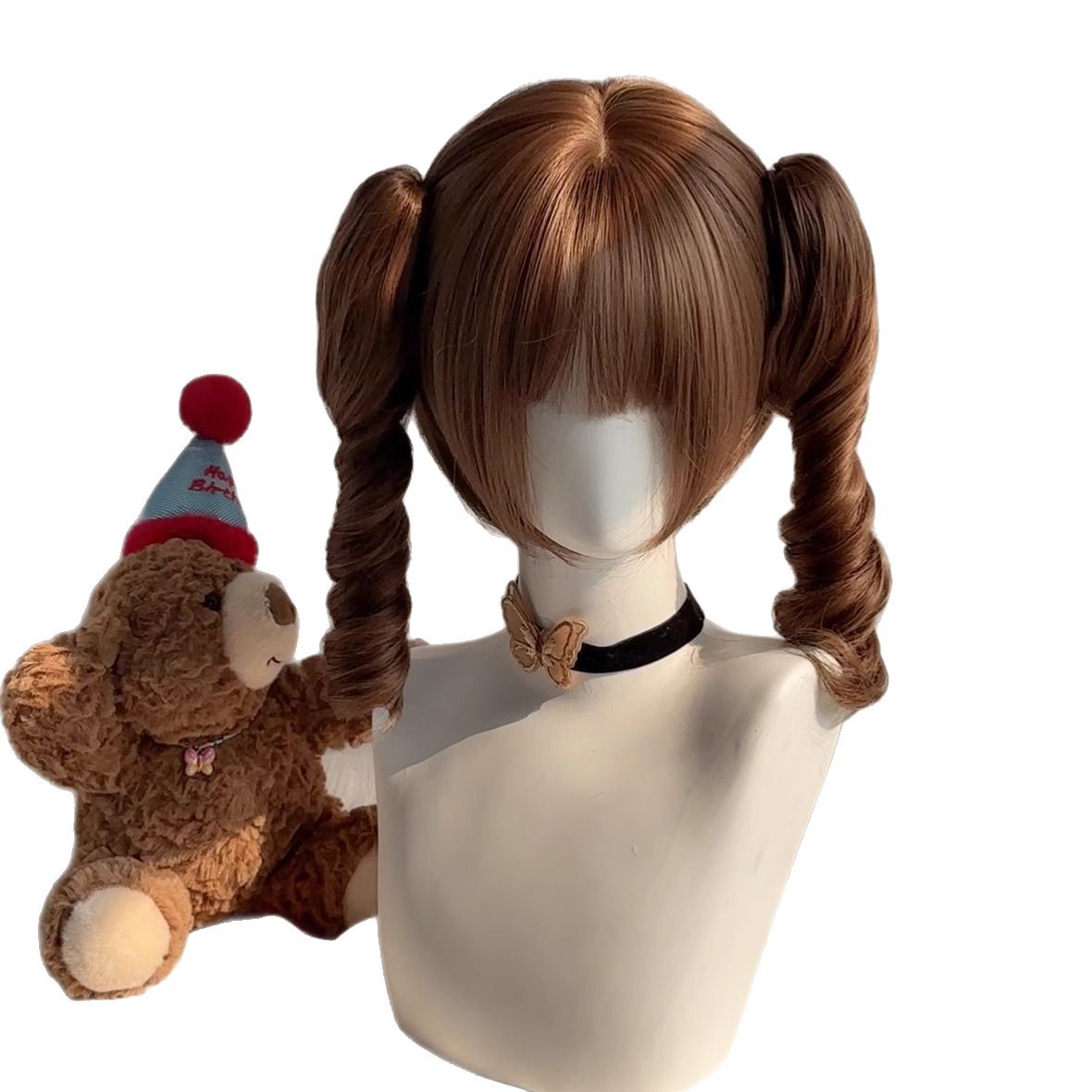 [Honey Pudding] Wig for Women with Tiger Mouth Clip, Roman Curly Ponytail, Elegant Retro Lolita Wig, Full Headgear