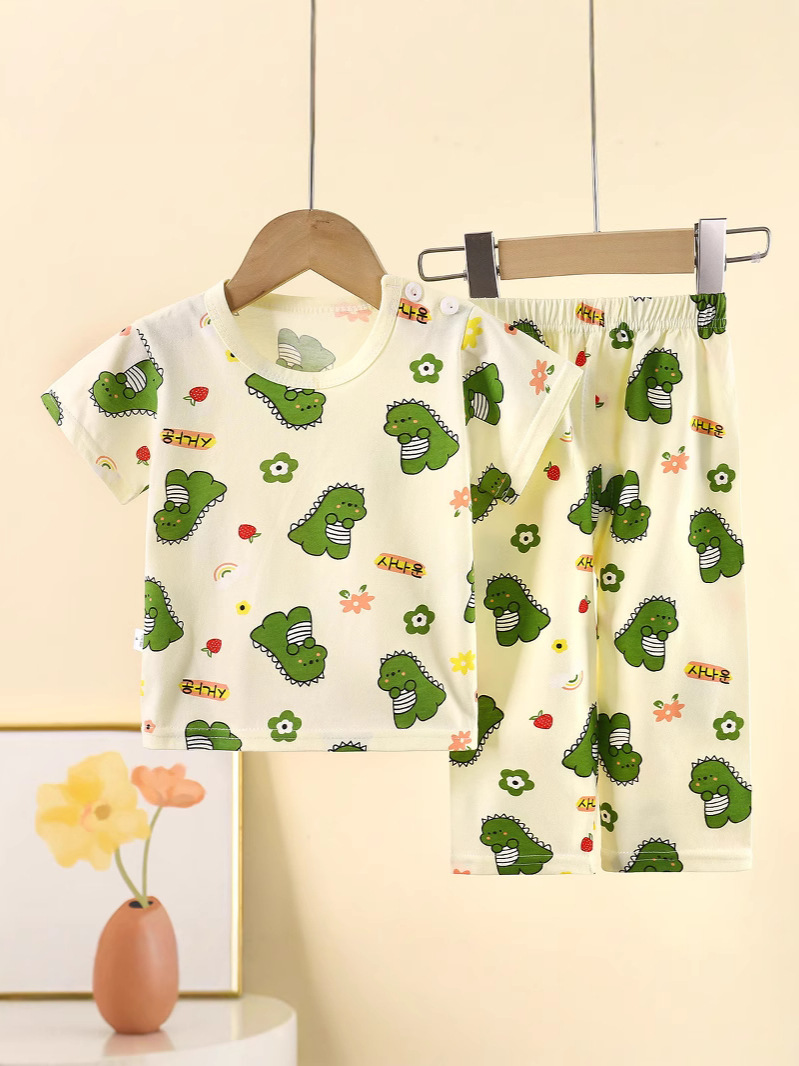 Children's Short-Sleeved Suit Pure Cotton Summer Baby Boy Home Clothes Clothes Girls Pajamas Clothing Children's Clothing Wholesale