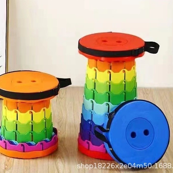 Folding Stretch Outdoor Travel Travel Travel Stall Fishing Portable Storage Shoulder Rainbow Folding Stool