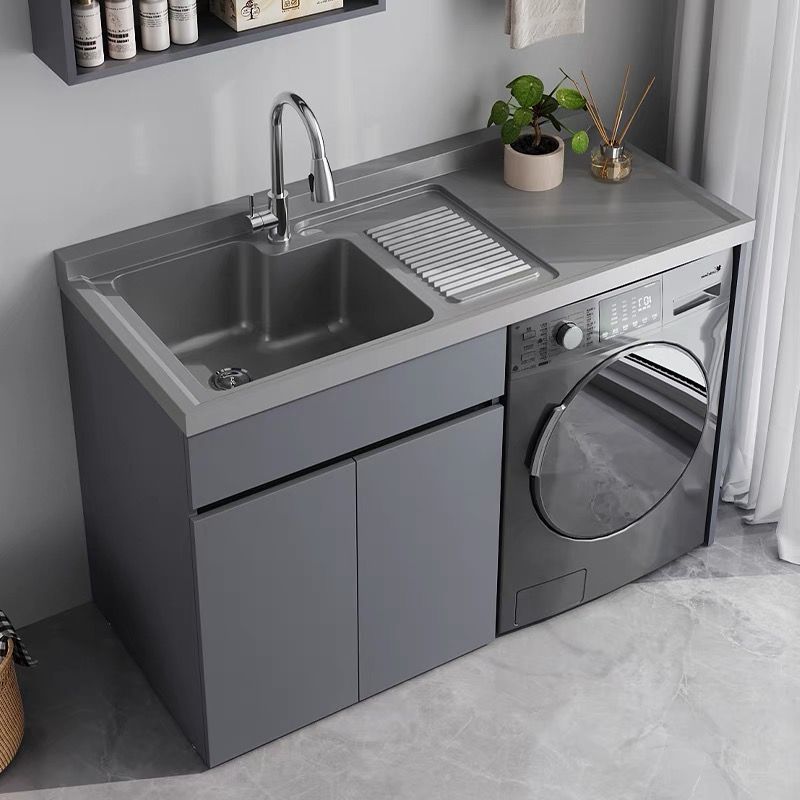 Whole-Panel Honeycomb Aluminum Laundry Cabinet with Integrated Quartz Countertop Basin, Balcony Cabinet, Washbasin Sink with Washboard Combination Set