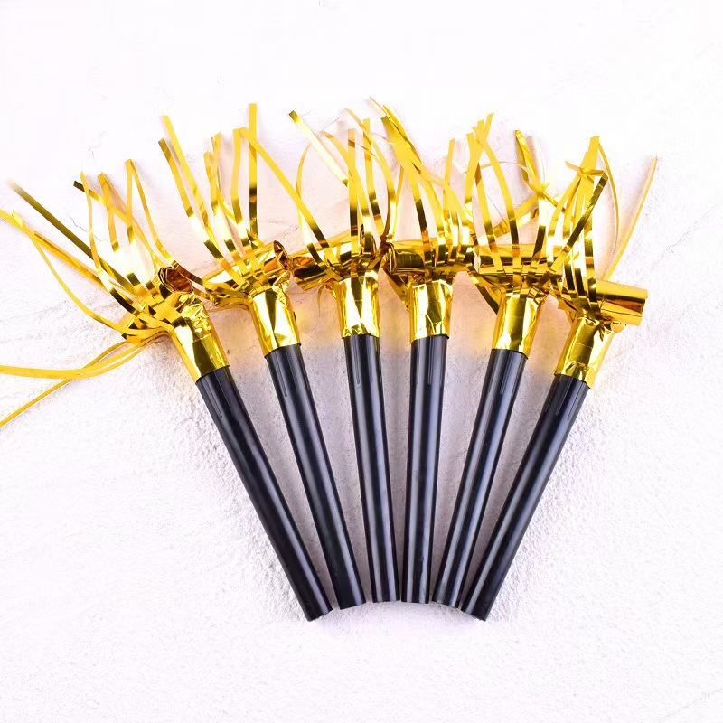 Cross Border Plastic Whistle Party Atmosphere Horn Props New 6pcs Black Tube Golden Tassel Dragon Whistle Party