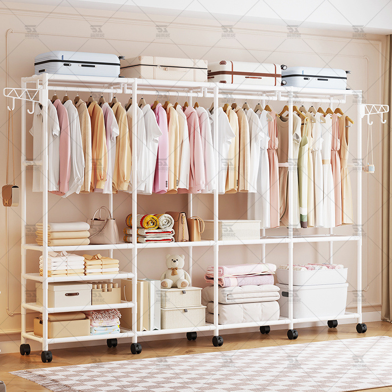 Multifunctional Coat Rack Floor-Standing Multi-Row Simple Clothes Hanger Clothes Drying Rack Bedroom Home Reinforced Fashion Clothes Rack