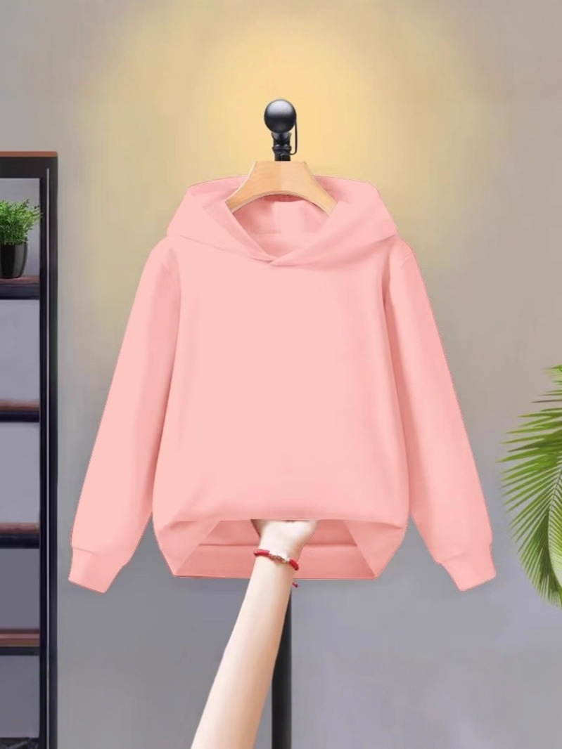 Boys and Girls Sports Loose Outer Tops Spring and Autum Thin Medium and Large Kidsren Pure Color Blank Hooded Sweatshirt