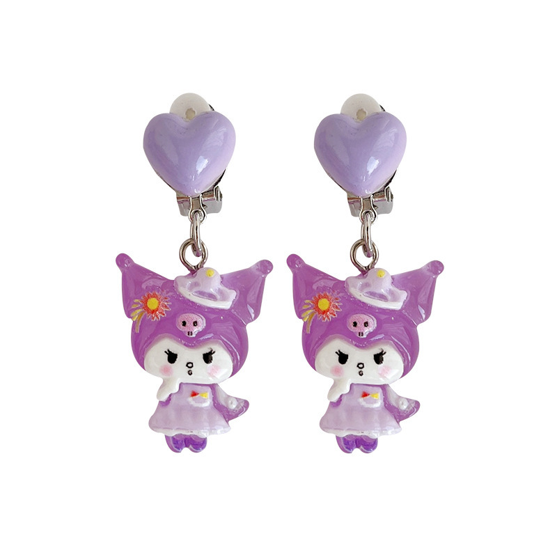 2025 New Hole-Free Ear Clip Kuromi Children's Fun Internet Celebrity Children's Cat Cartoon Bangs Hairpin Clip Wholesale