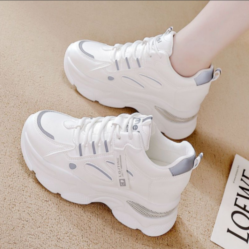 Factory Wholesale Dad Shoes for Women 2025 Spring and Autumn New Versatile Small Thick-Soled Breathable Sports White Shoes