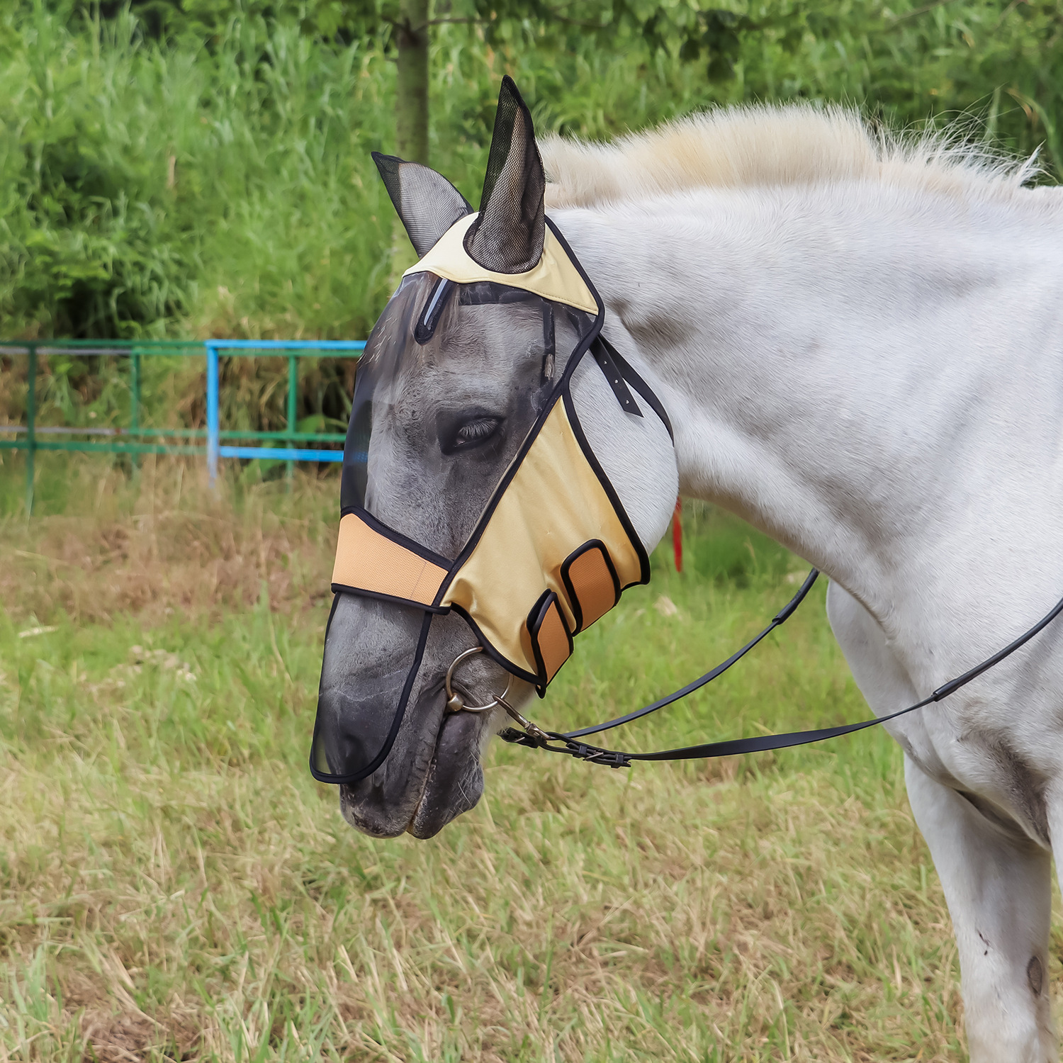 Cross-border Amazon high elastic Lycra cloth breathable horse mask anti-mosquito anti-insect fly bite horse head cover equestrian supplies