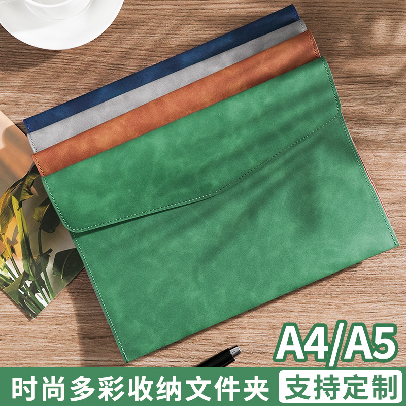 A4 Leather Document Storage Bag Briefcase Simple Retro Single Layer Thickeneded Waterproof Large Capacity Business Meeting Bag