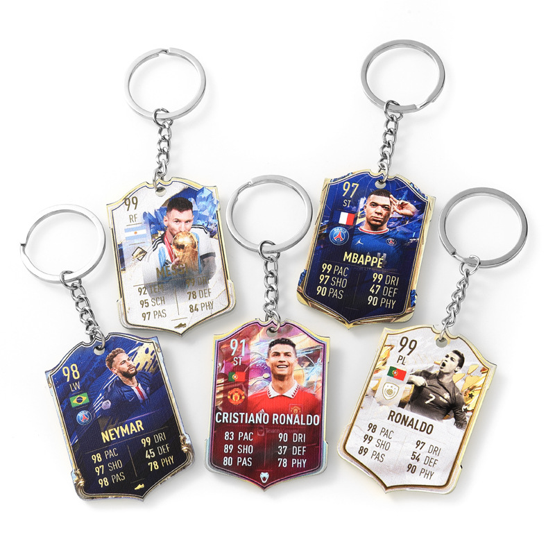 Football Scoring Card Keychain Ronaldo Portugal Card Neymar National Team World Cup Acrylic Pendant for Men
