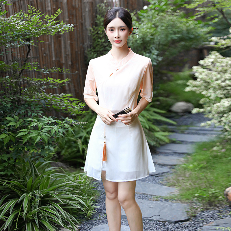 Summer High-End Beauty Salon Foot Bath Work Clothes, Foot Therapy Health Massage Spa Technician Uniform Women's Suit Chinese Style 3583