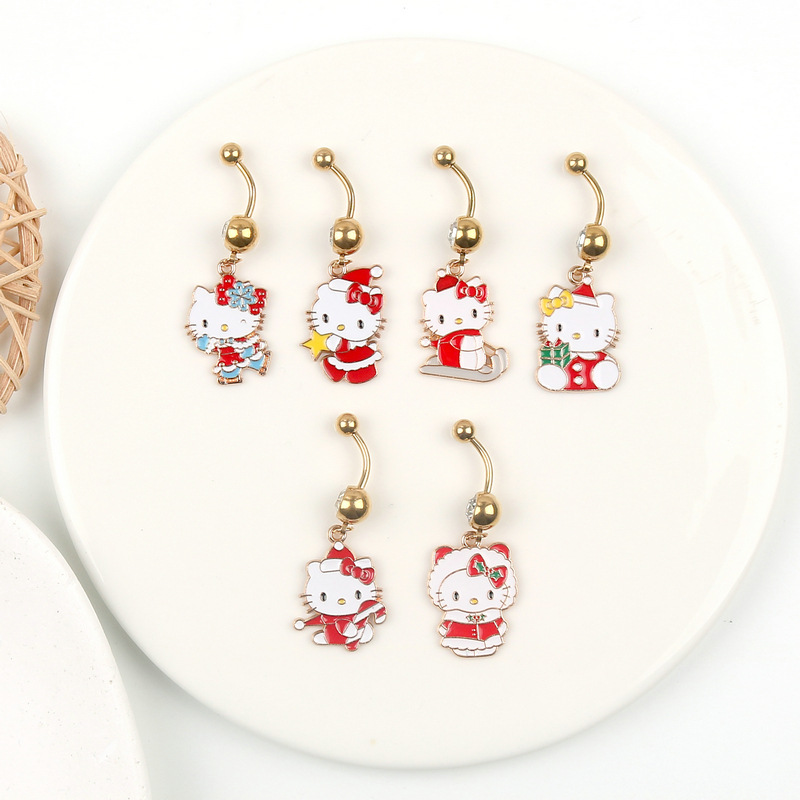 в наличии кольцо для пупка Sanrio, пирсинг, популярное европейское и американское кольцо для пупка из нержавеющей стали, рождественское кольцо с Hello Kitty