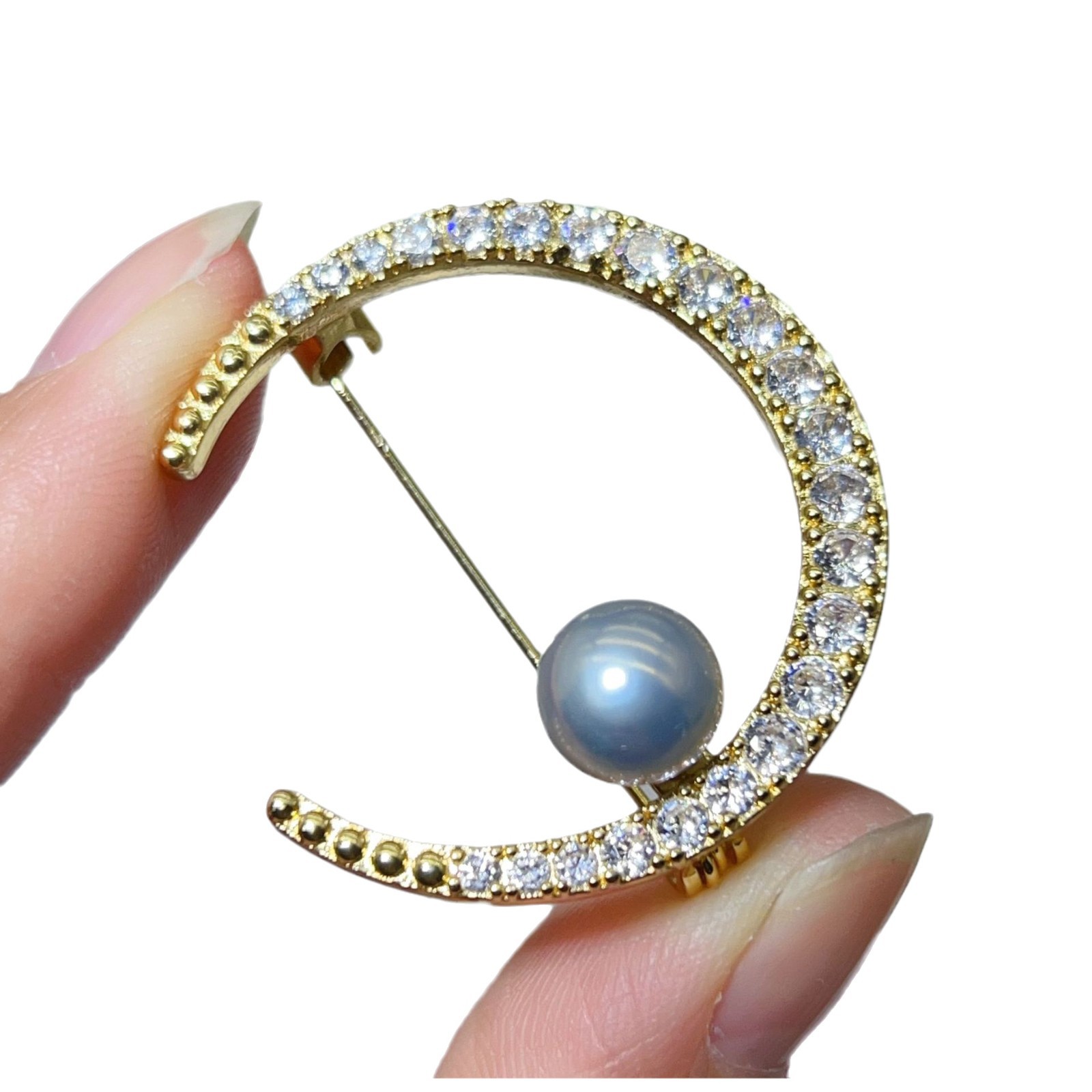 Zhuji Pearl Fashion High-end Brooch Female Zircon Silk Towel Buckle Anti-light Buckle Natural Freshwater Pearl Corsage Pin